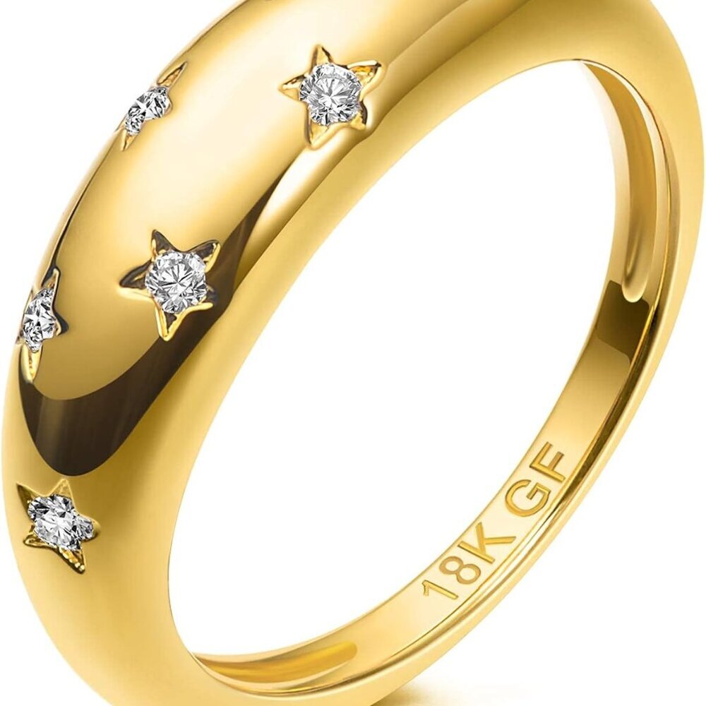 Chunky Gold Plated Rings for Women - Trendy Cubic Zirconia 14k Gold Filled Stack